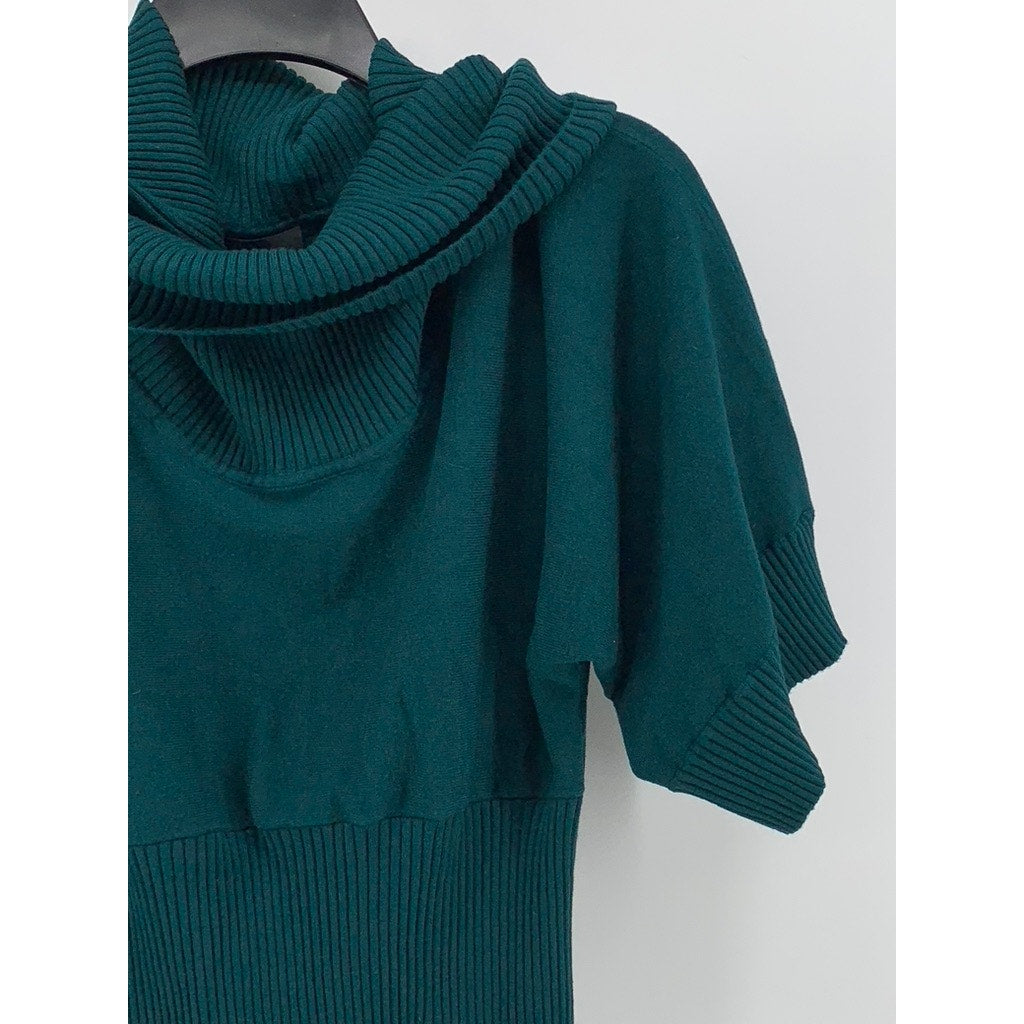 SPENSE Women's Dark Green Fold-Over Neck Short Sleeve Sweater Top SZ S