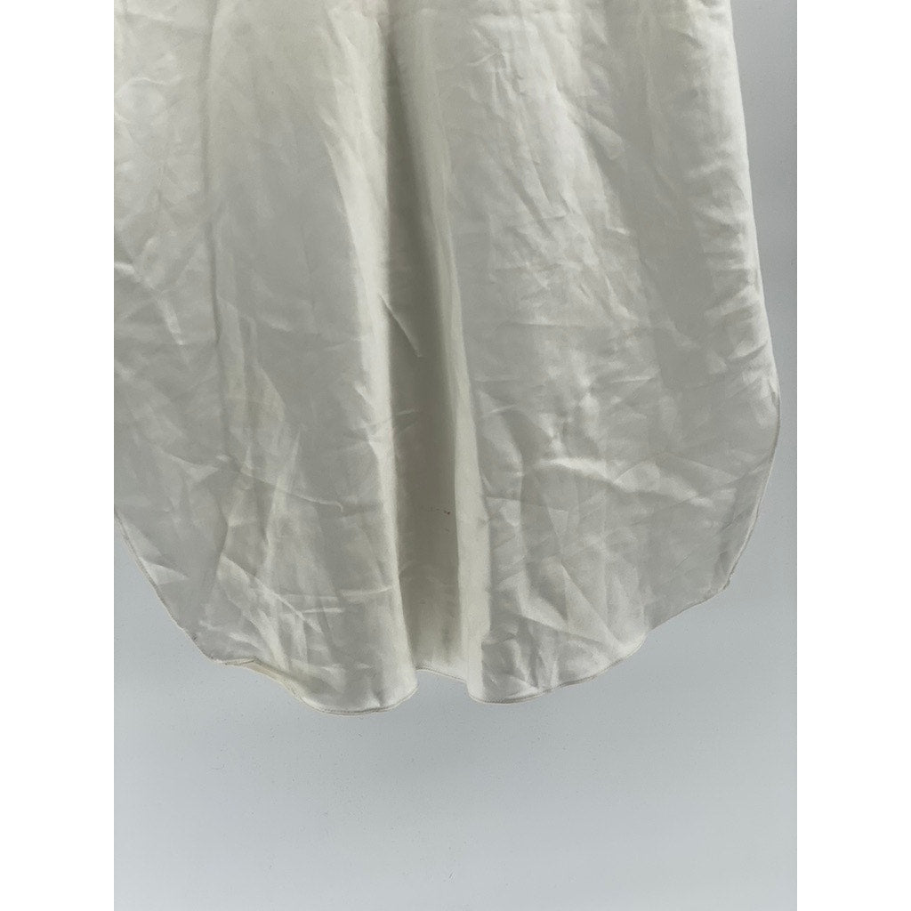 ETIENNE Women's White Satin V-Neck Floral Embroidered Lace-Trim Night Gown SZ M