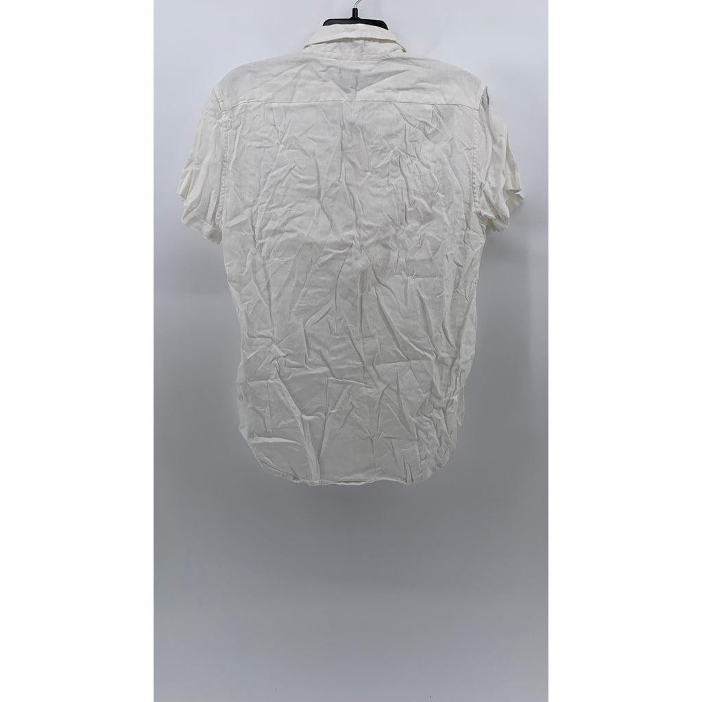 J.CREW Men's White Linen Blend Button-Up Short Sleeve Slim-Fit Shirt SZ S
