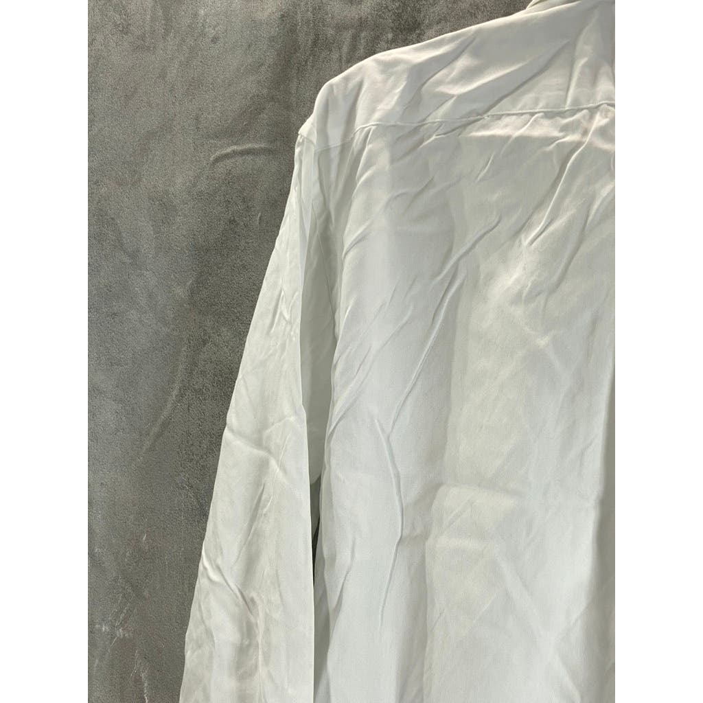 INDICHINO Men's White Solid Button-Up Long Sleeve Dress Shirt L