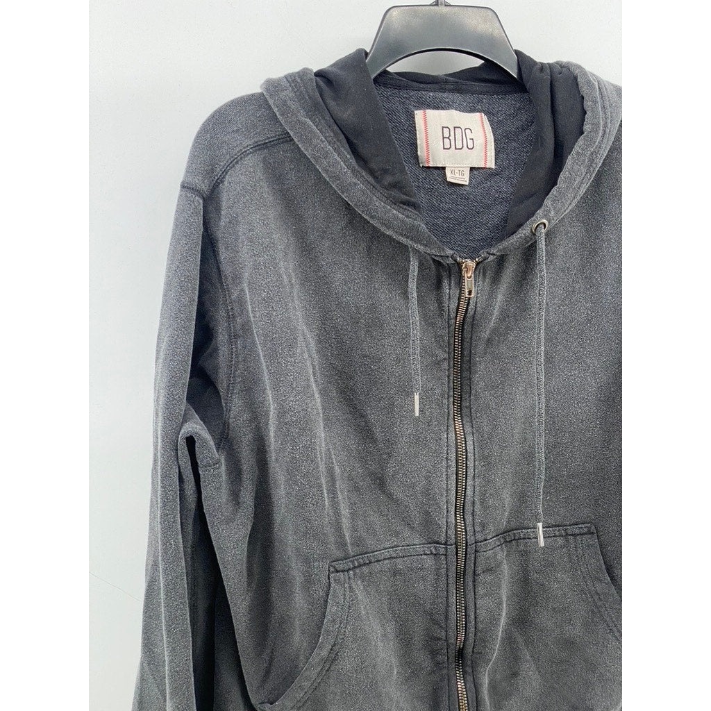 BDG URBAN OUTFITTERS Men's Charcoal Gray Zip-Up Long Sleeve Hooded Sweater SZ XL