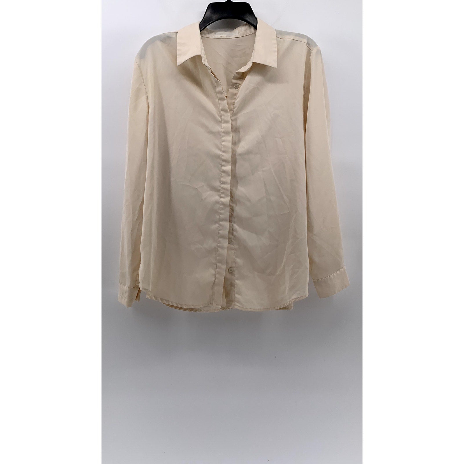 09WOMEN Women's Beige Regular-Fit Long Sleeve Button-Up Top SZ M