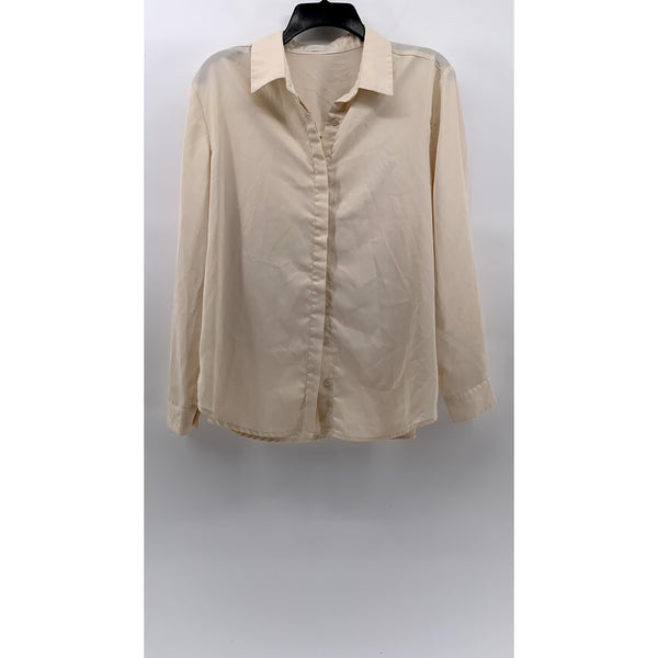 09WOMEN Women's Beige Regular-Fit Long Sleeve Button-Up Top SZ M