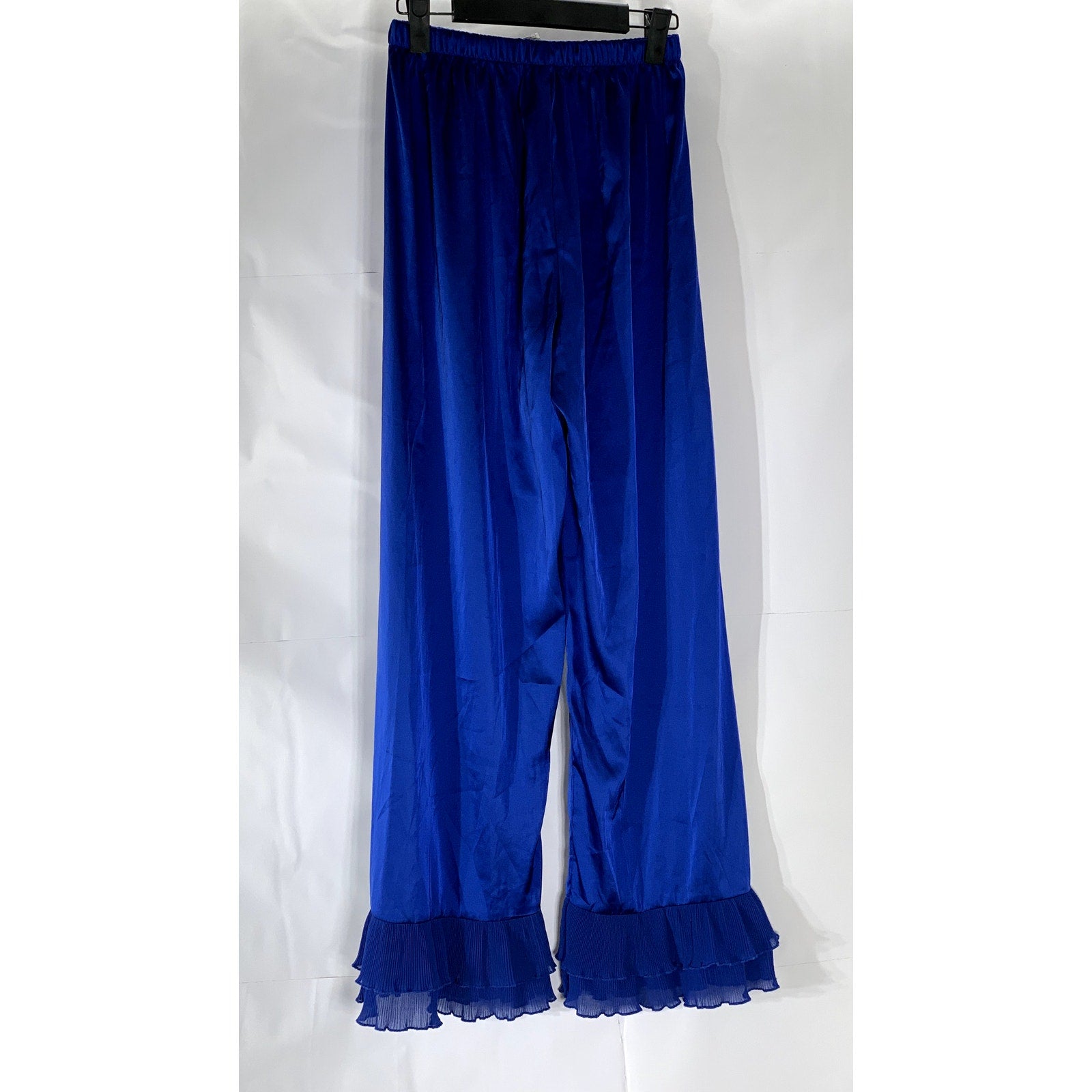 SHEIN Women's Royal Blue Satin Ruffle Layered Hem Pull-On Pant SZ S