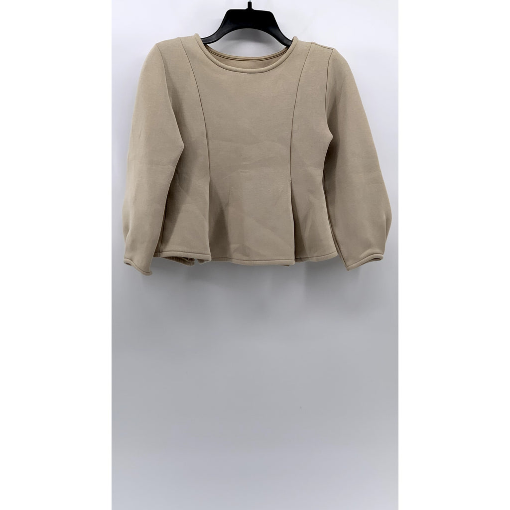 SISVEIL Women's Beige Crewneck Long Sleeve Ruffle Pleated Sweater Top SZ S