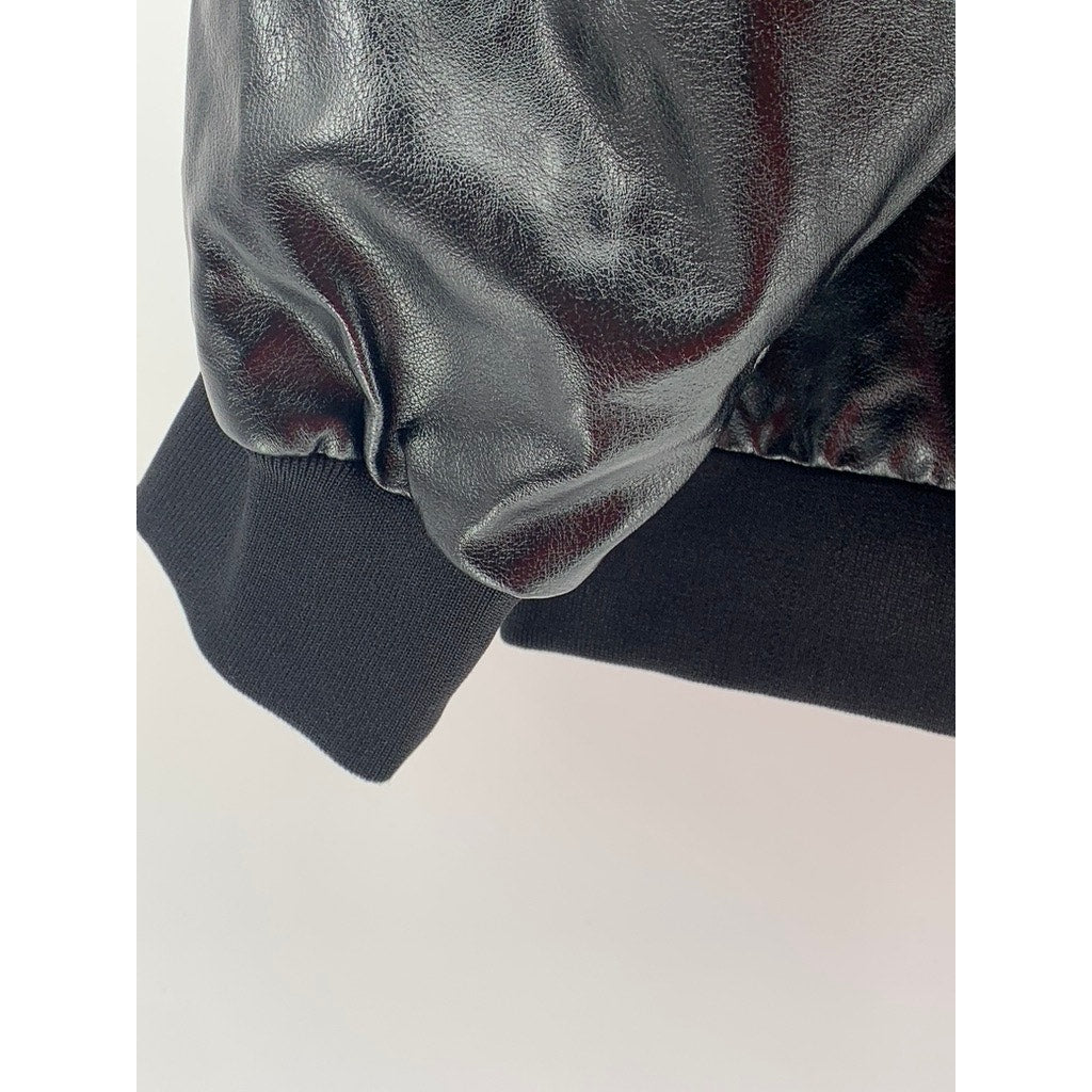 UNBRANDED Men's Black Faux Leather Zip-Up Jacket SZ M