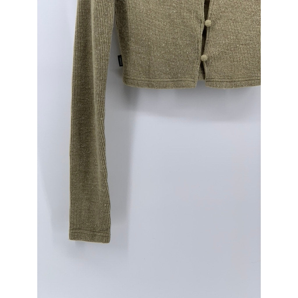 CRANK Women's Green Knit Scoop-Neck Button-Up Long Sleeve Cropped Top SZ XS