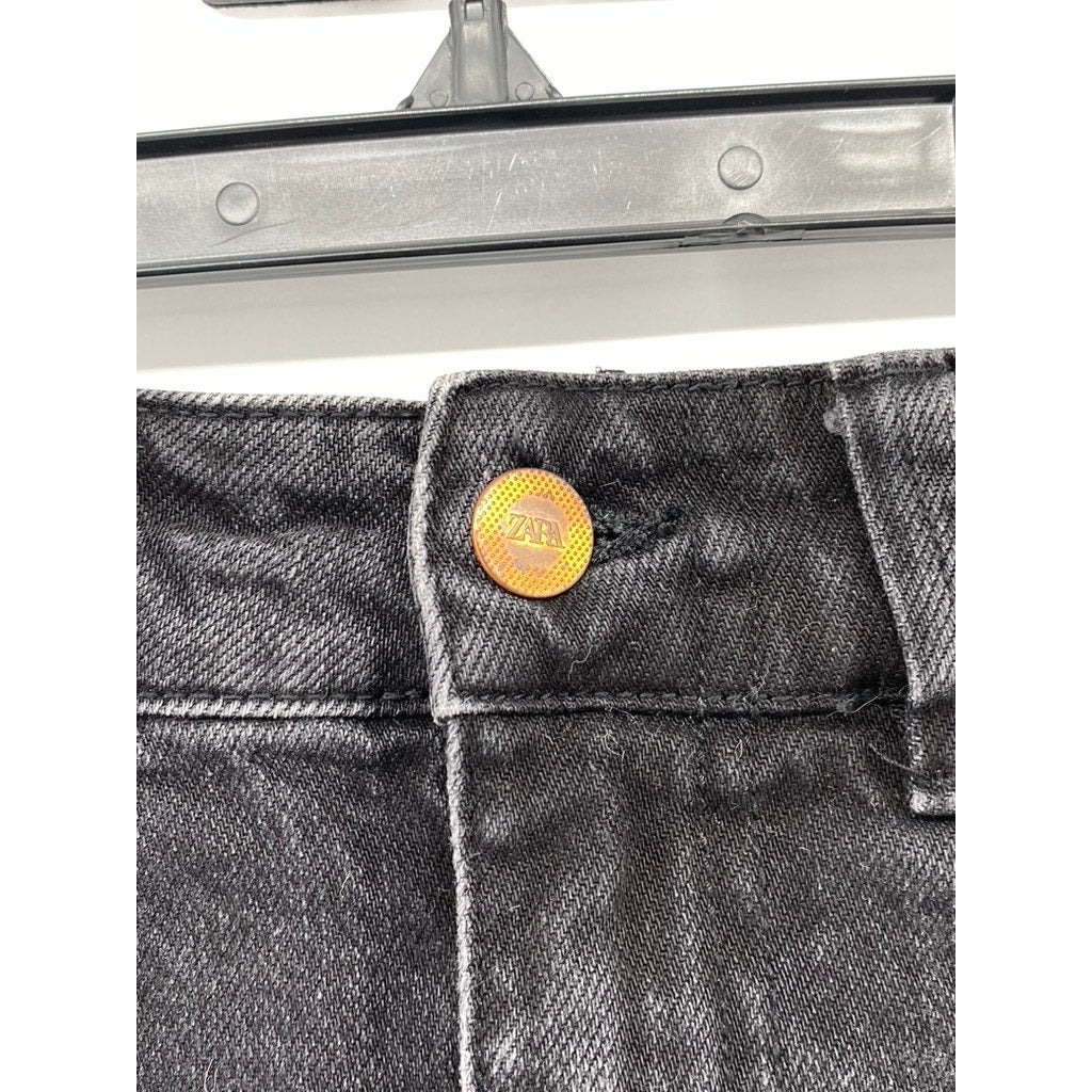 ZARA Women's Black Denim Regular-Fit Raw-Hem Cotton Shorts SZ 4