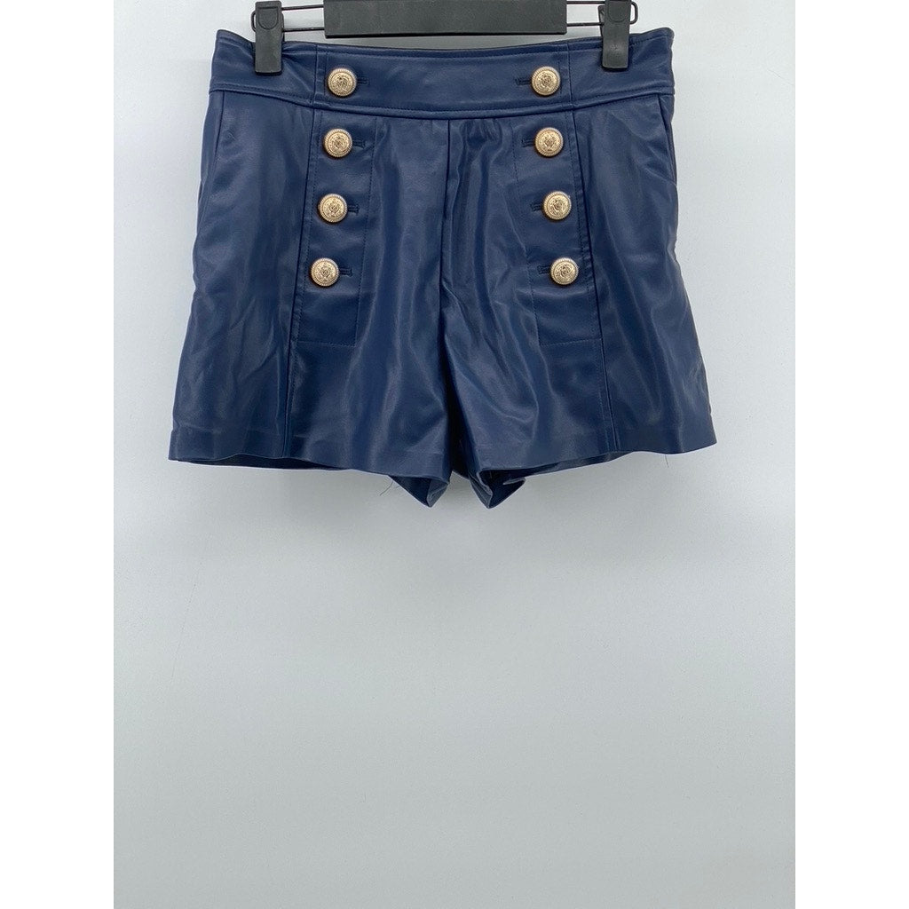 GENERATION LOVE Women's Dark Blue Lambert Button-Front Faux Leather Shorts SZ 2
