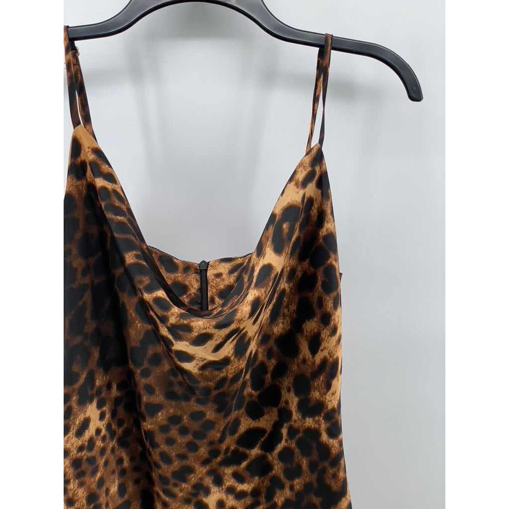 UNBRANDED Women's Animal Print Cowl-Neck Spaghetti Strap Mini Dress SZ M