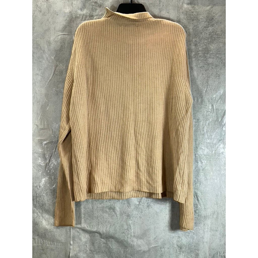 BANANA REPUBLIC Men's Beige Shoulder-Zipper Cotton Knit Pullover Sweater SZ L