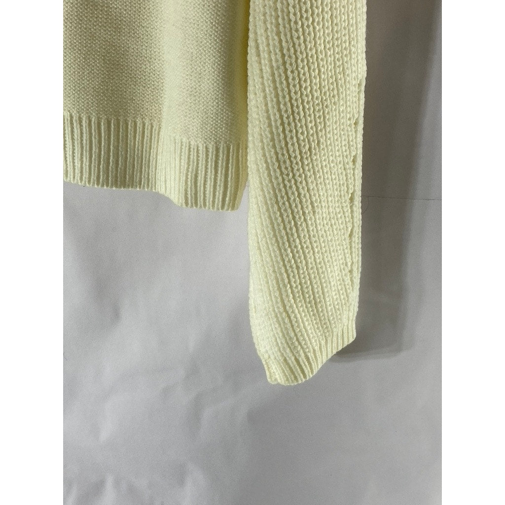 ALMOST FAMOUS Women’s Cream Cable Knit Crewneck Long Sleeve Sweater SZ L
