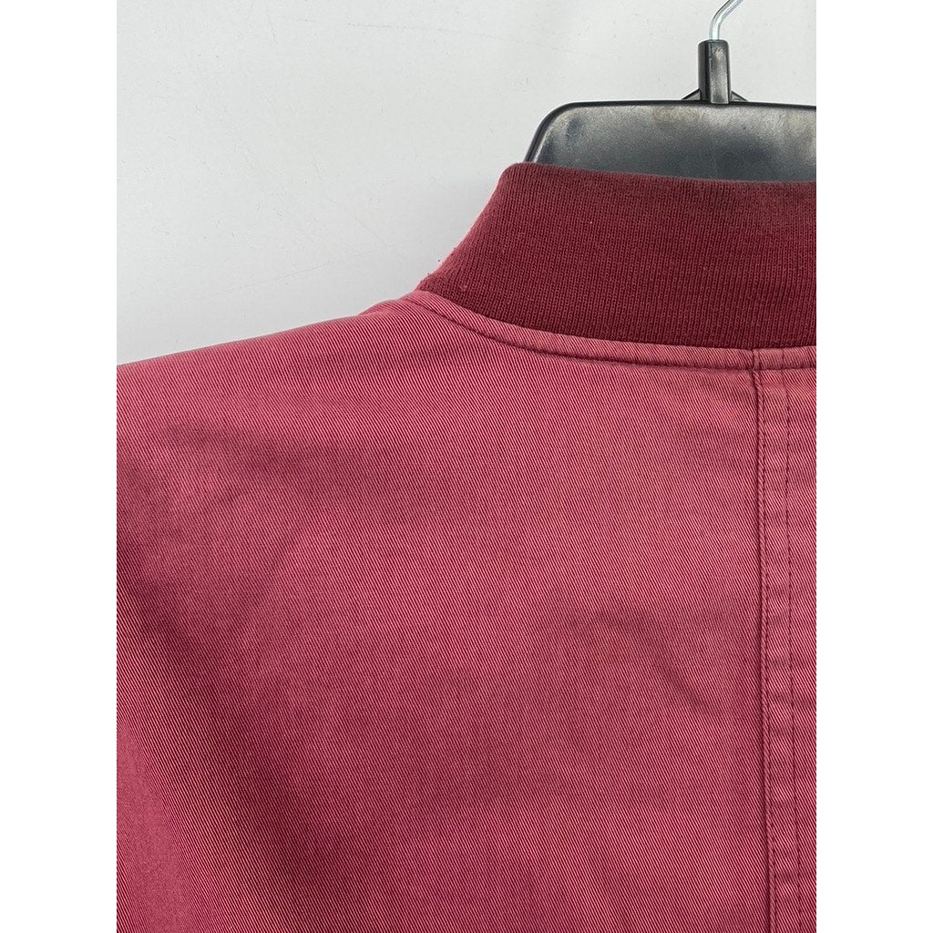 TOPMAN Men's Burgundy Mandarin-Collar Long Sleeve Zip-Up Bomber Jacket SZ S