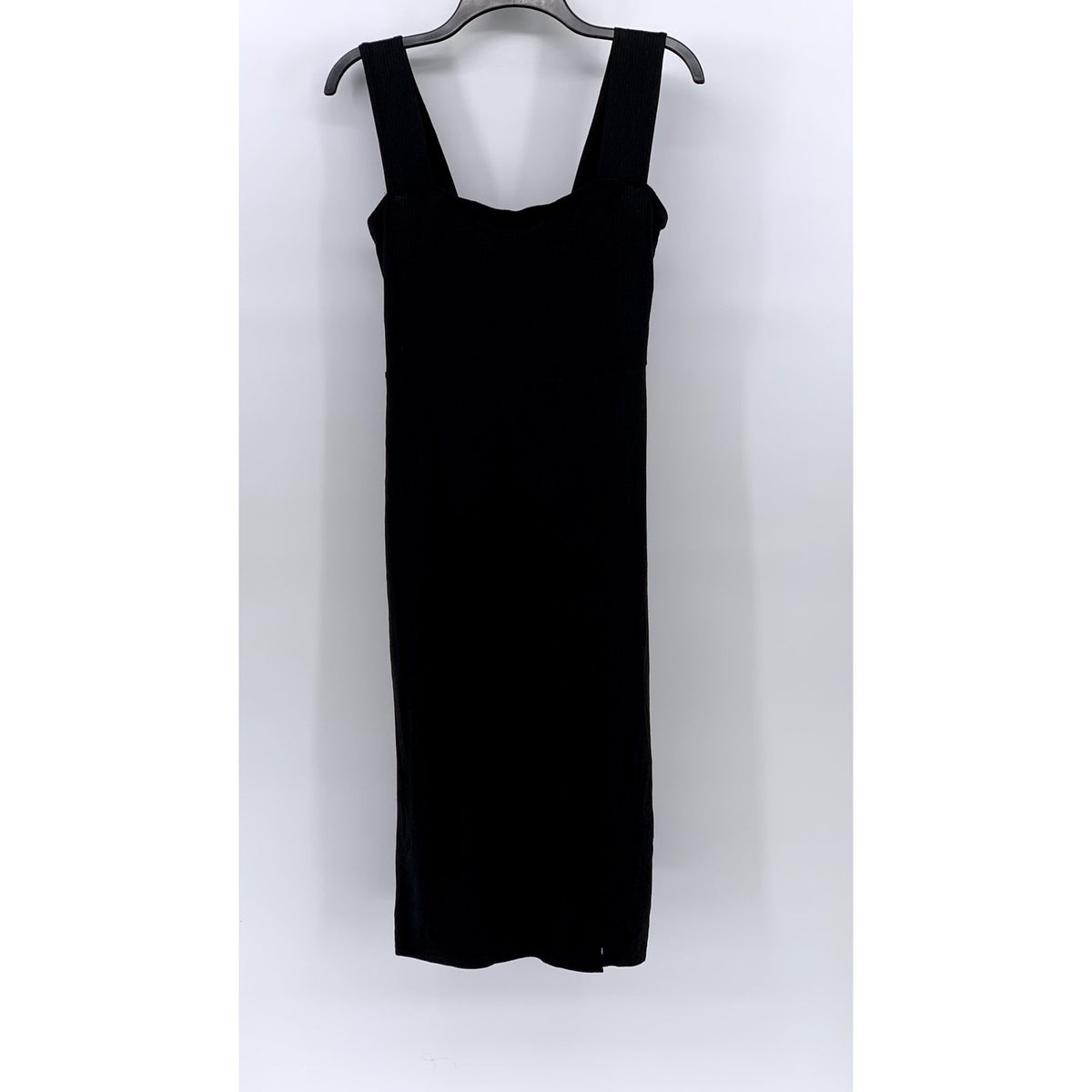 SEZANE Women's Black Ribbed Straight-Neck Side-Slit Midi Dress SZ 38(US6)