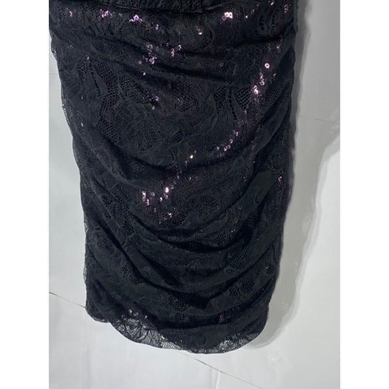 VIVIENNE TAM Women's Black-Purple Sequin Embellished Lace Overlay Mini Dress SZ4