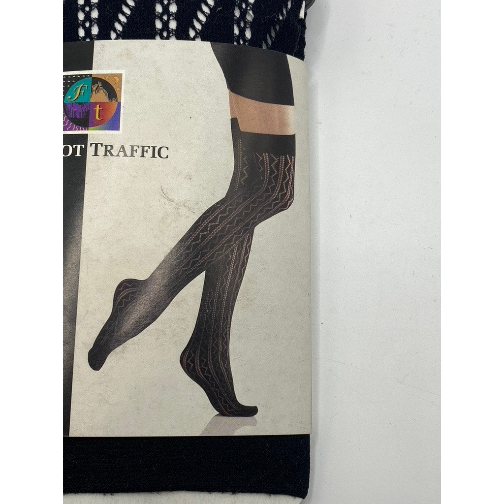 FOOT TRAFFIC Women's Black Cutout Stretch Pull-On Knee High Socks SZ OS