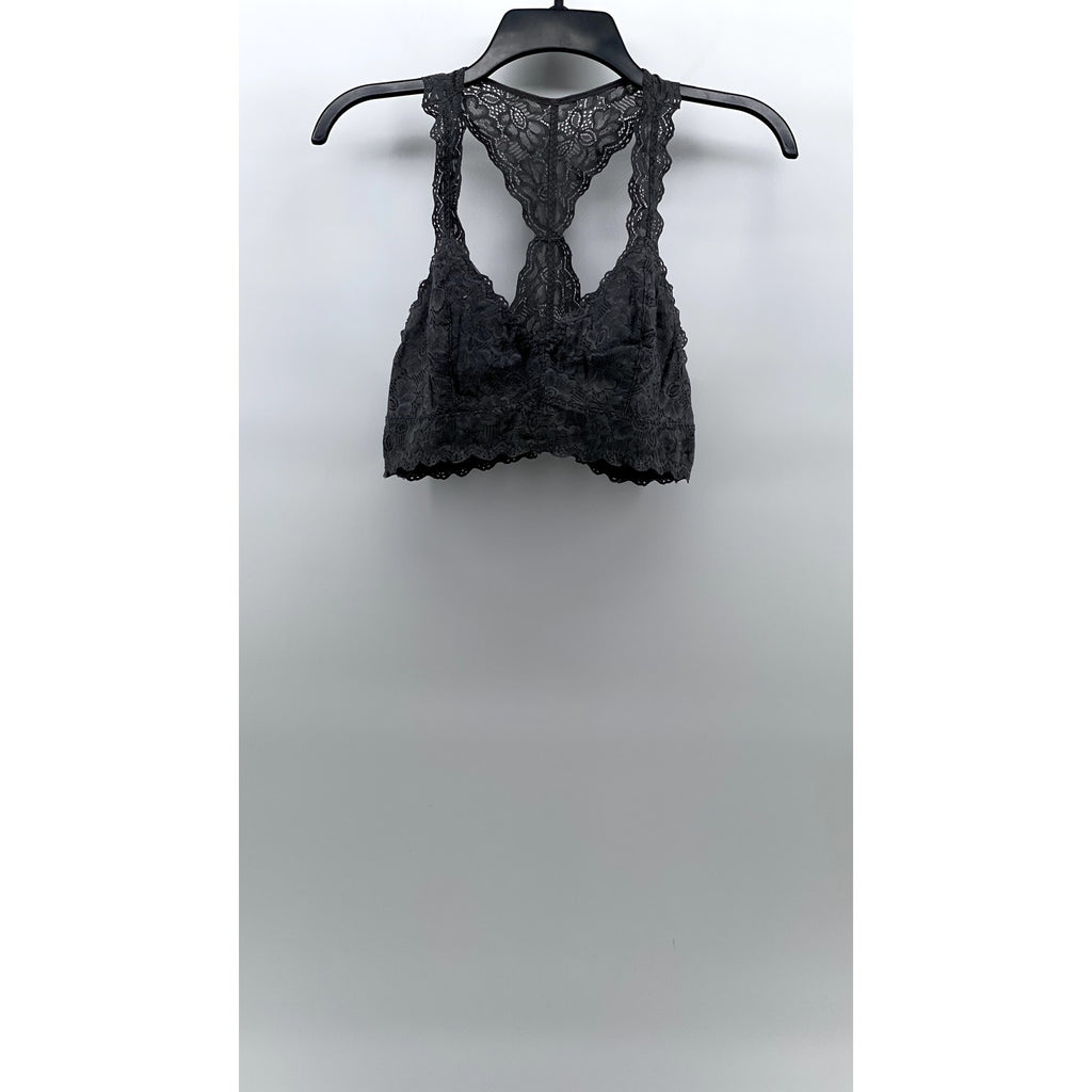 FELINA Lingerie Women's Charcoal Lace-Mesh Racerback V-Neck Bralette SZ M