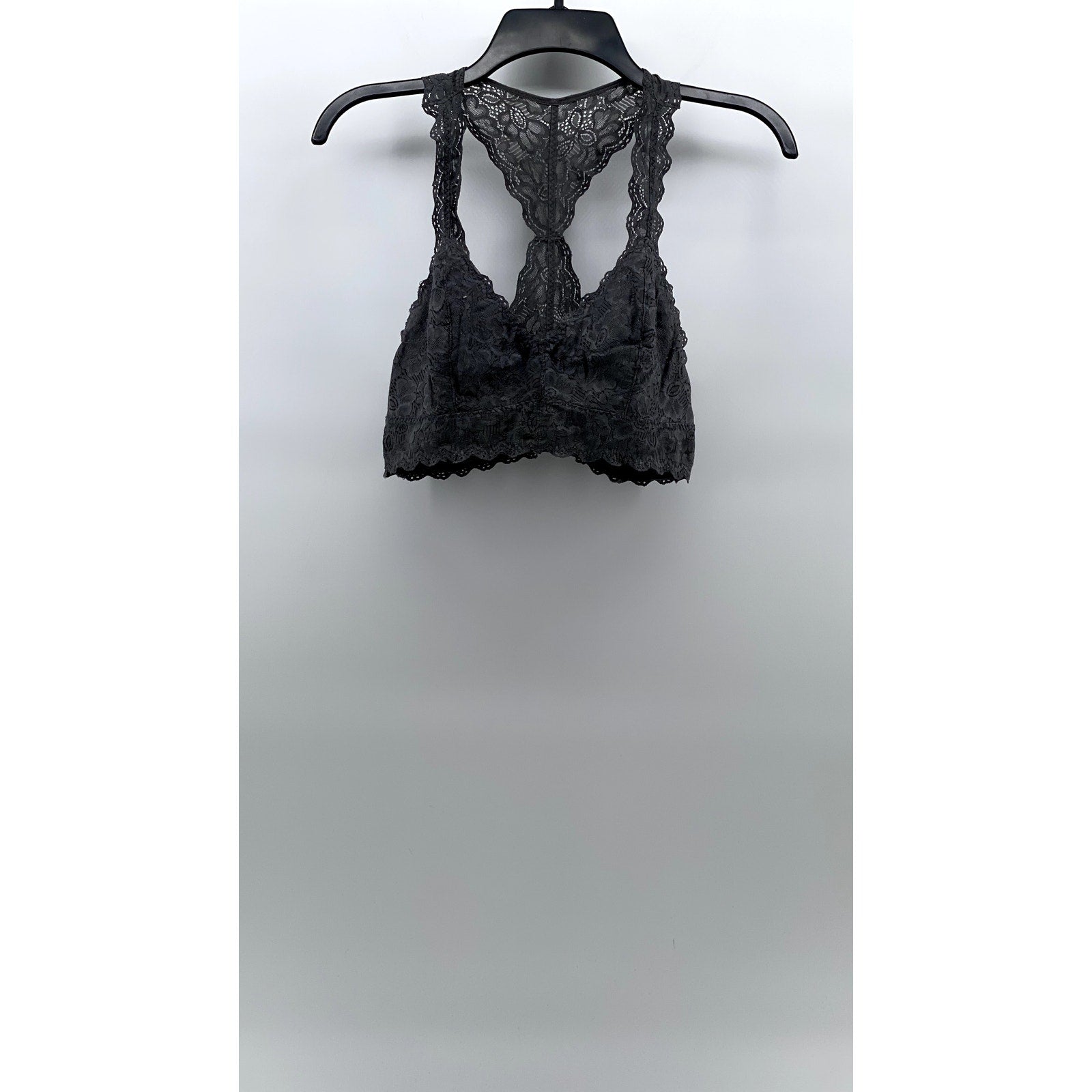 FELINA Lingerie Women's Charcoal Lace-Mesh Racerback V-Neck Bralette SZ M