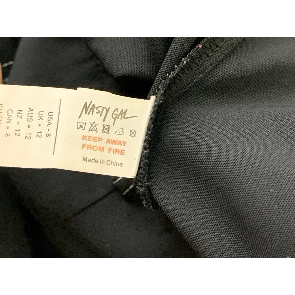 NASTY GAL Women's Black A Complicated Stitch-Uation Wide-Leg Trousers SZ 8