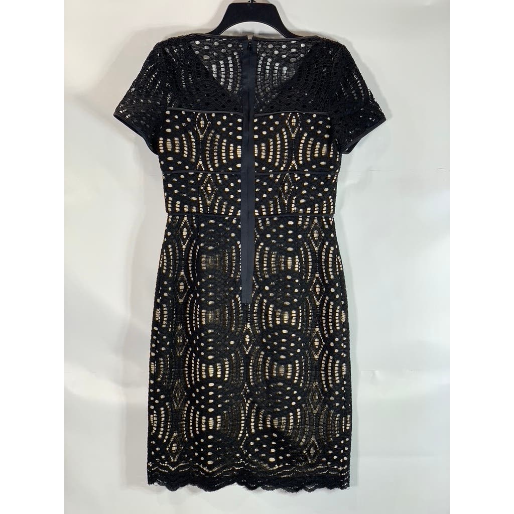 NUE by SHANI Women's Black Lace Nude Lined V Neck Dress SZ 4