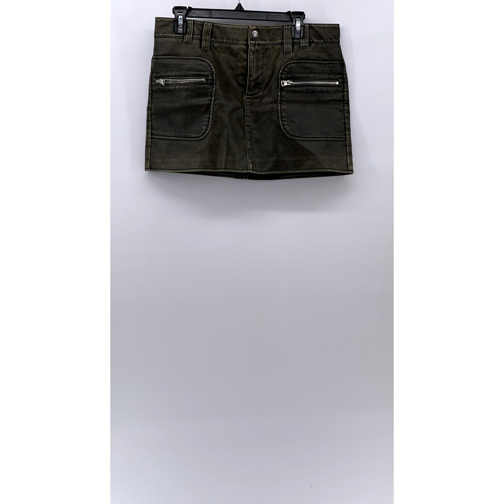 MNG Women's Olive Green Faux Leather Short Mini Skirt SZ M
