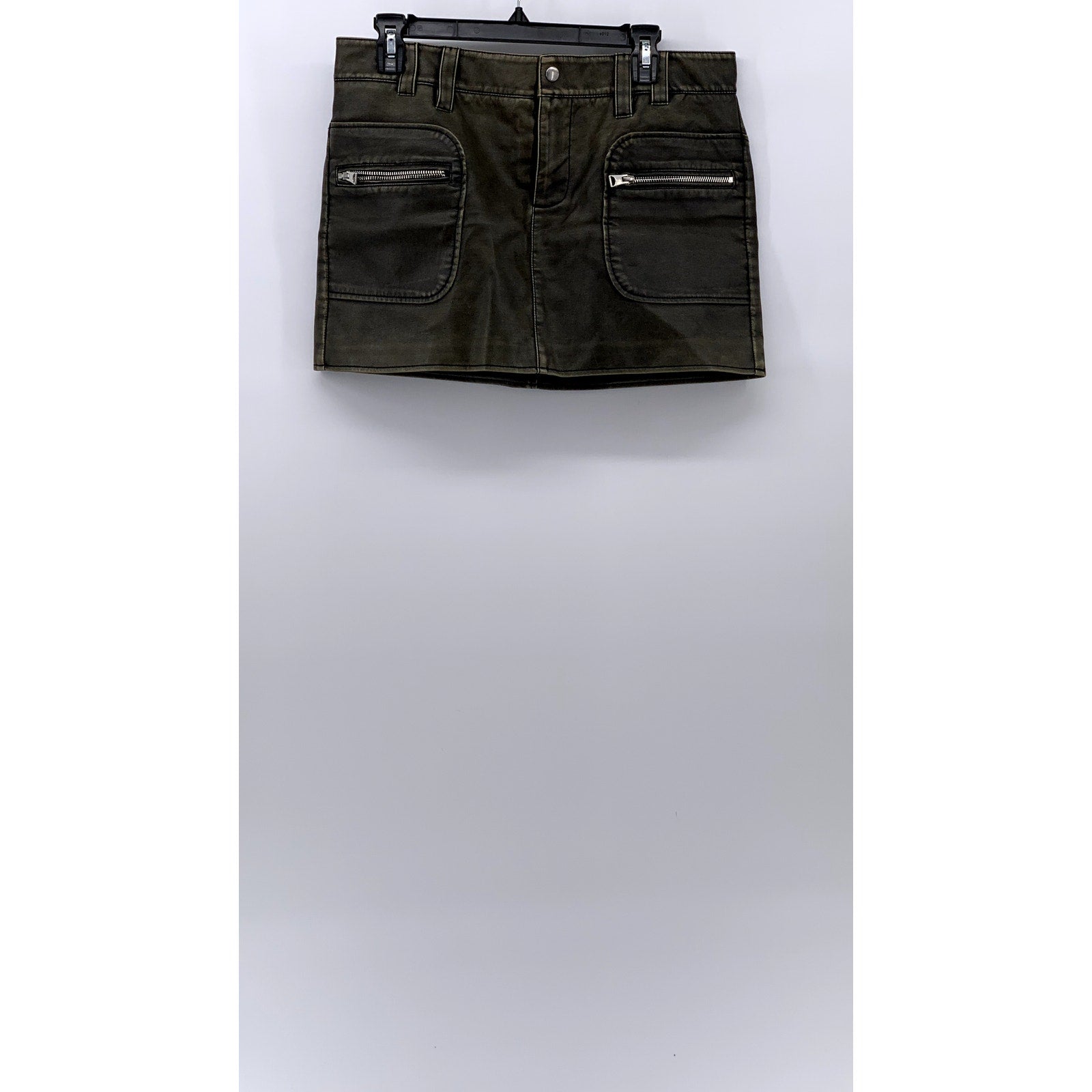 MNG Women's Olive Green Faux Leather Short Mini Skirt SZ M