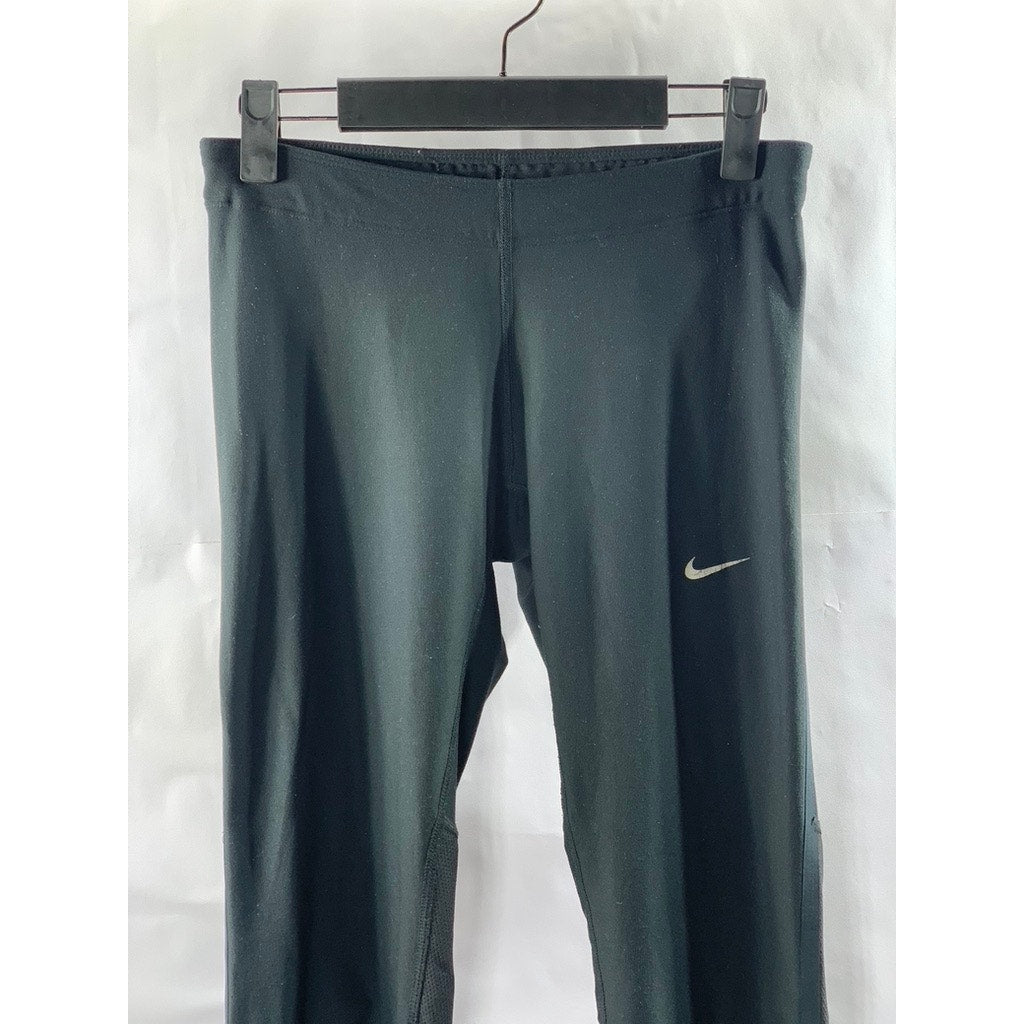 NIKE Women's Black Dri-Fit Reflective Zip-Ankle Inner Drawstring Leggings SZ S