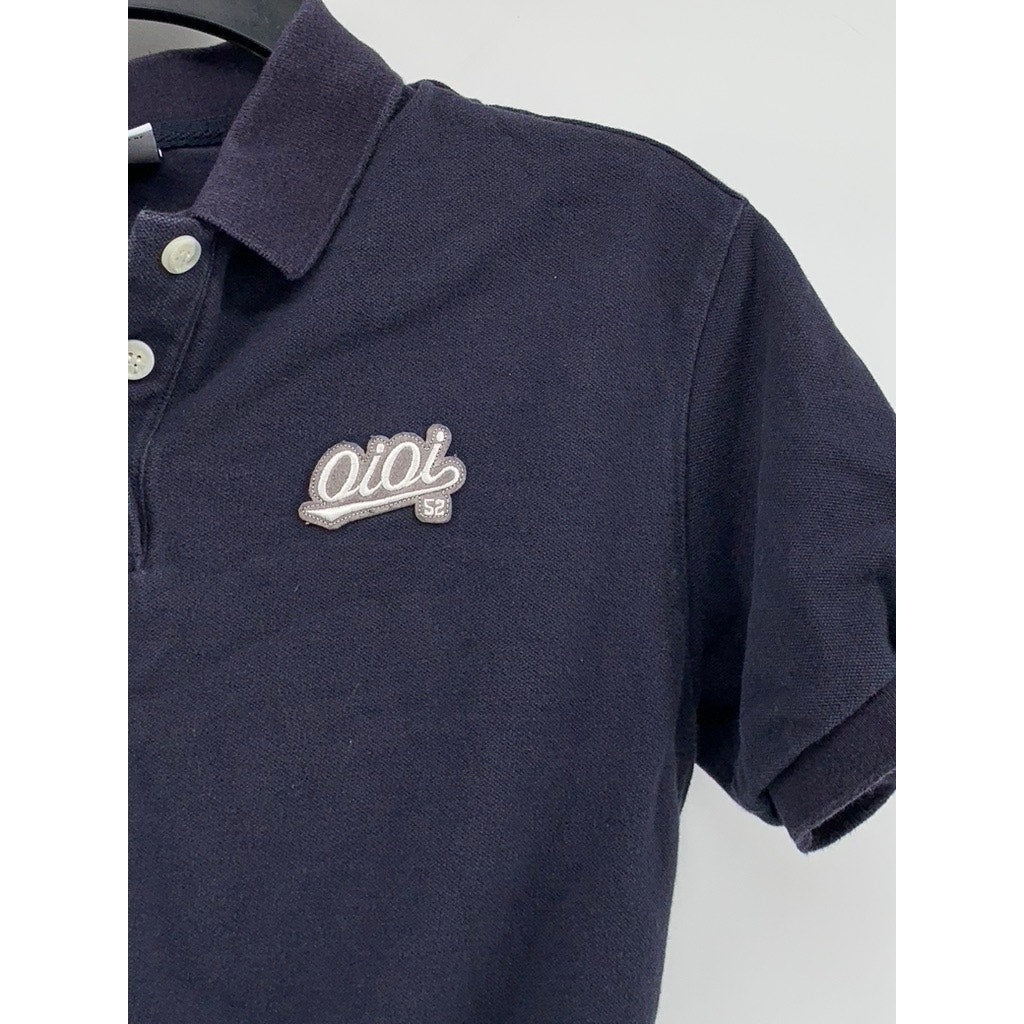 5252 BY OI OI Women's Navy Patch Logo Short Sleeve Cropped Polo Top SZ F/OS