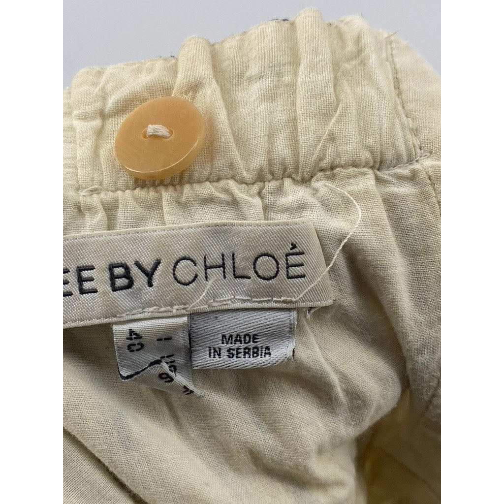 SEE BY CHLOE Women's Beige Printed Strapless Sweetheart Neck Mini Dress SZ 4