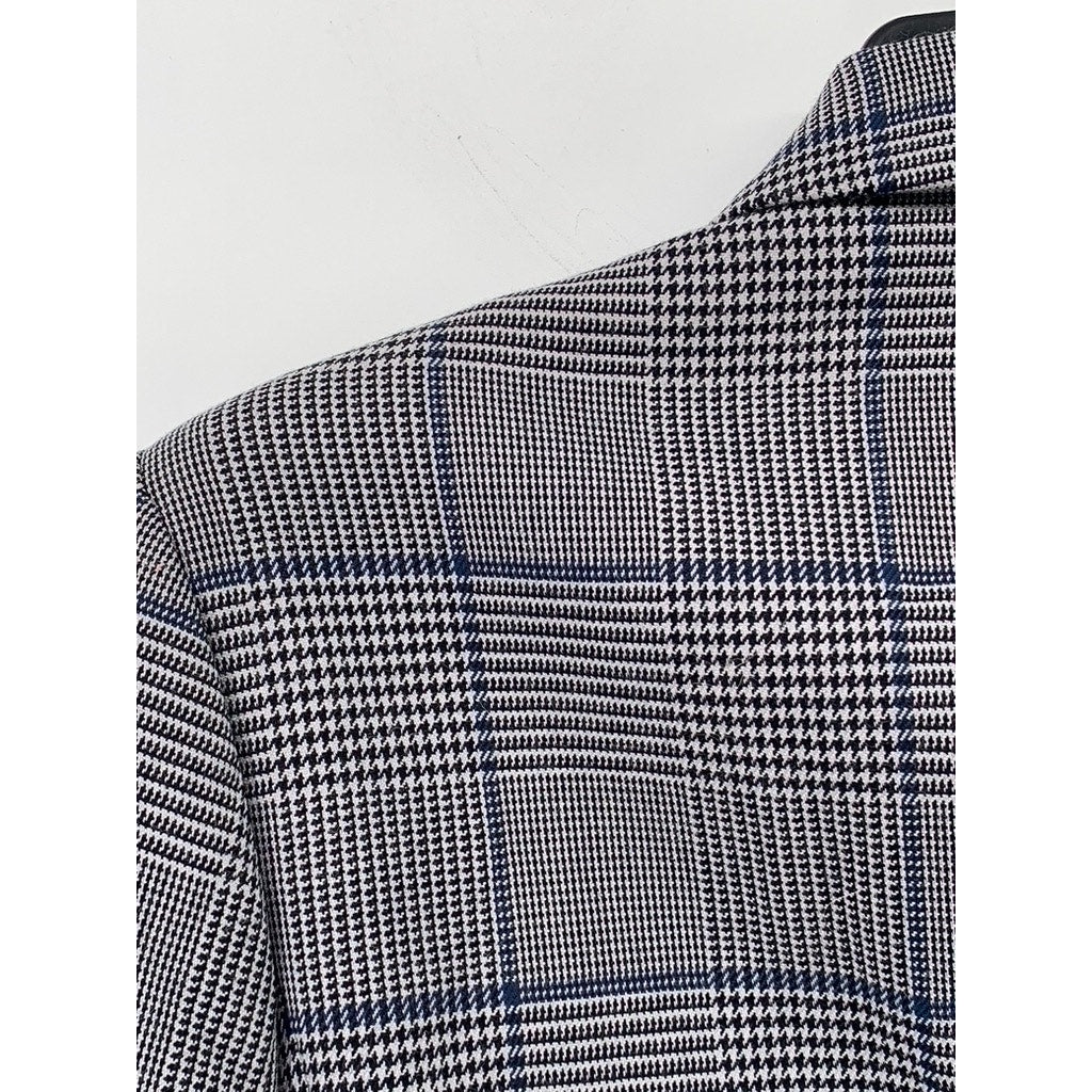 CLUB MONACO Women's Gray-Blue Houndstooth Plaid Print Single-Button Blazer SZ 4