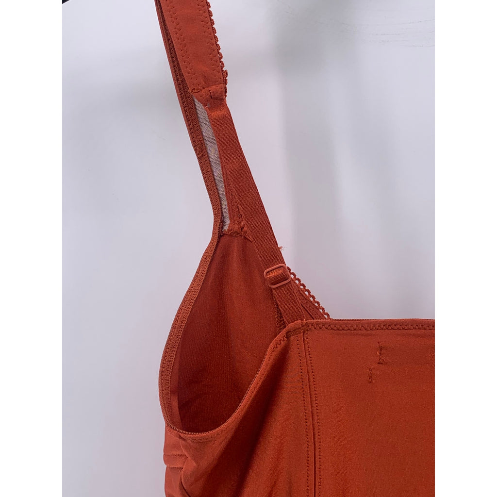 OUT FROM UNDER Women's Dark Orange V-Neck Eyelet Corset Thong Bodysuit SZ M