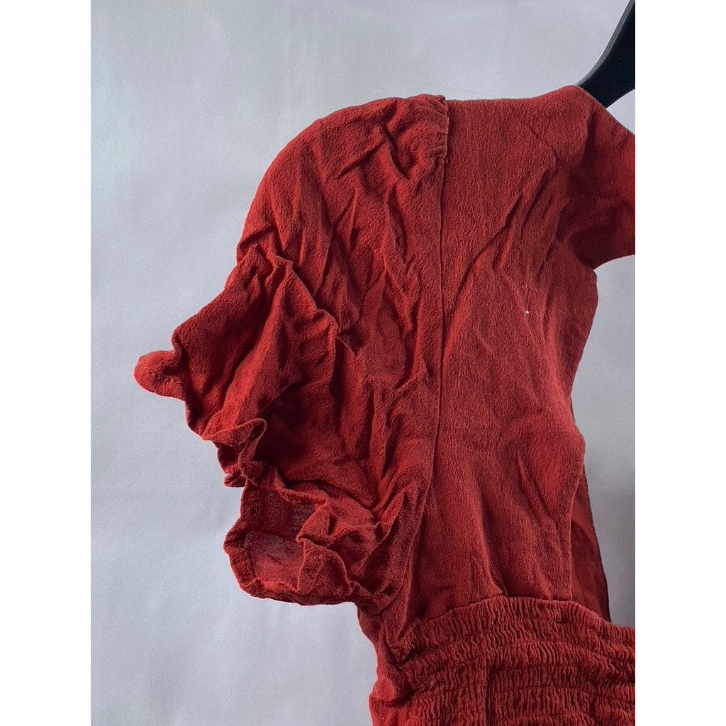 FOREVER 21 Women's Red V-Neck Hook & Loop Short Sleeve Crop Top SZ M