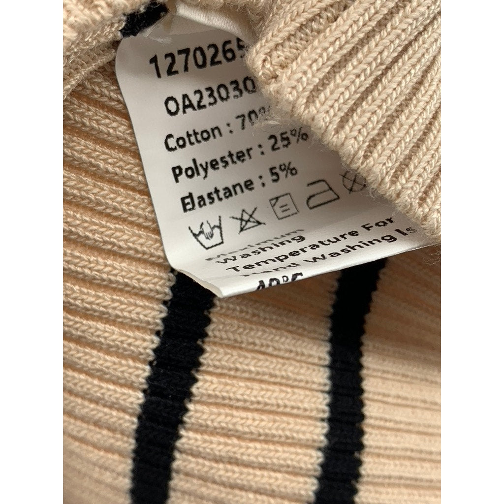 COMMENSE Women's Beige-Black Striped Spaghetti Strap V-Neck Cropped Top SZ L