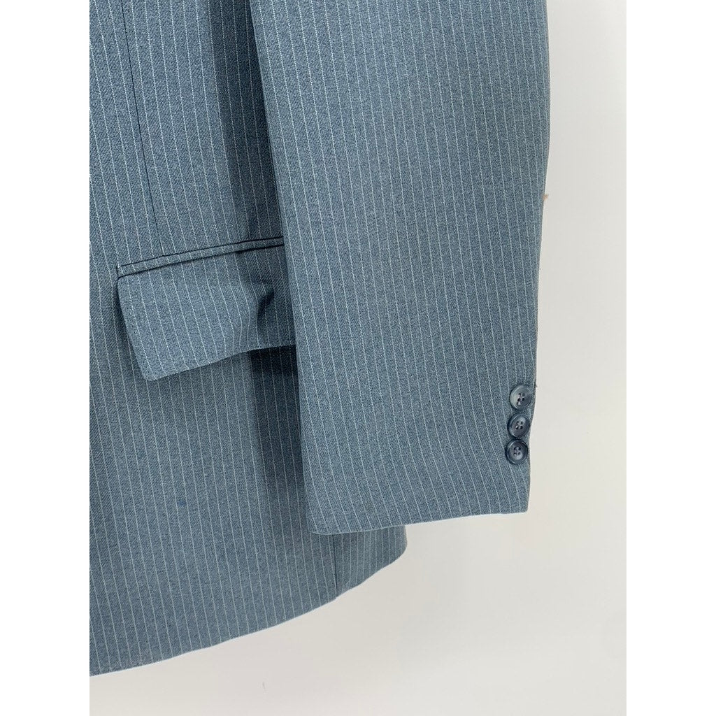 AQUA-SURE Men's Blue Pinstripe Two-Button Regular Fit Blazer SZ L