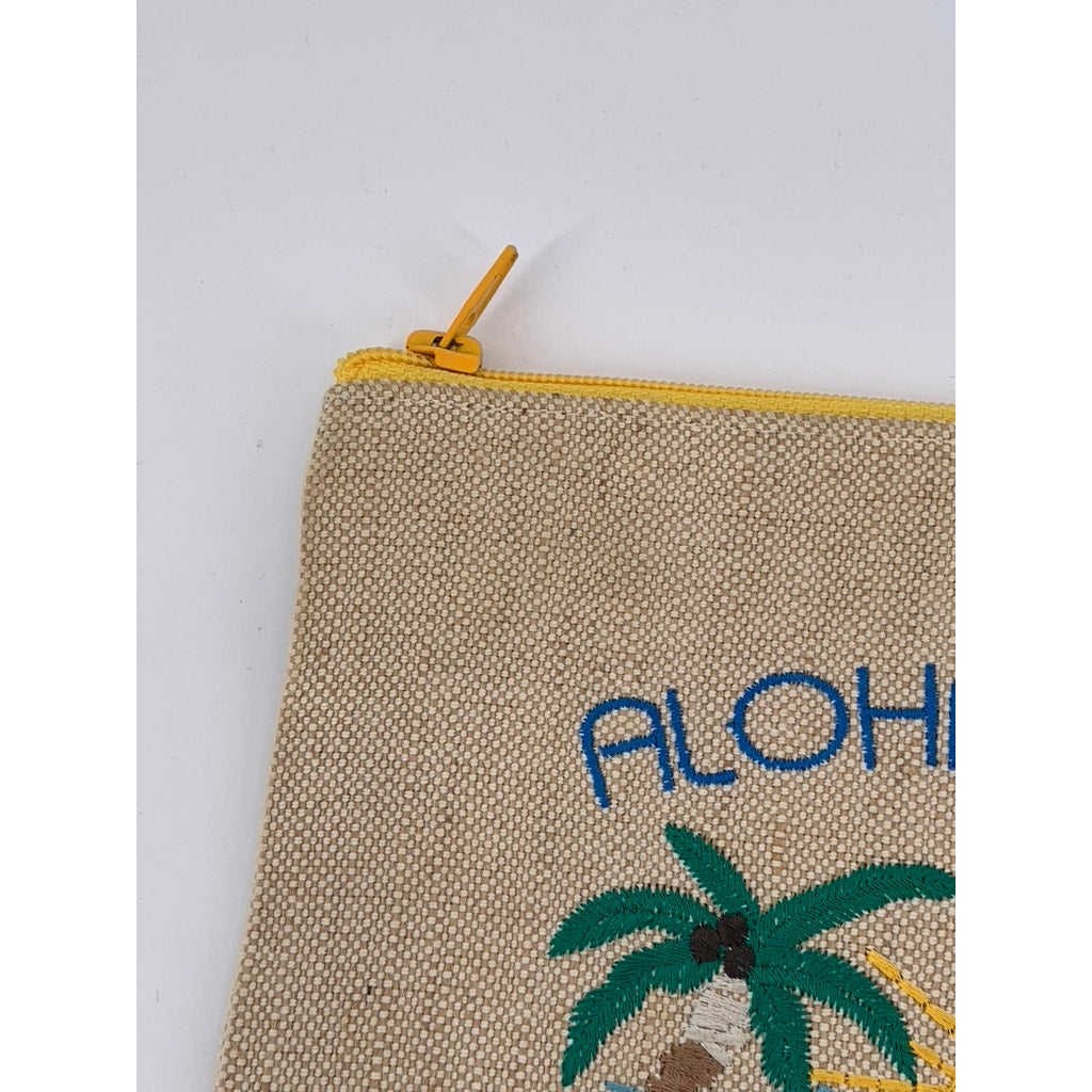 UNBRANDED Women's Tan-Yellow Zipper Aloha Beach Make-Up Clutch Bag SZ OS