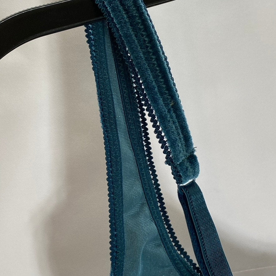 OUT FROM UNDER Women's Blue Eyelet Trim Velvet Underwire Bra SZ M