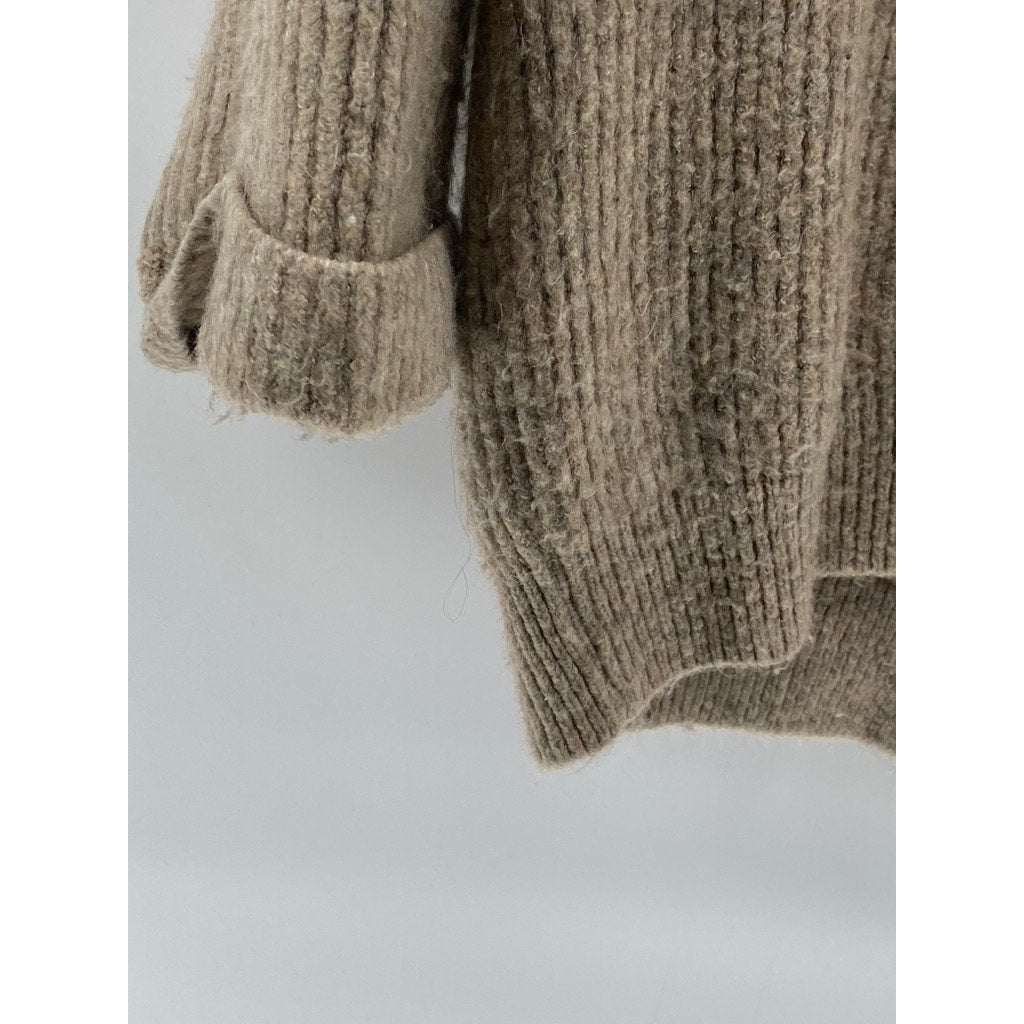 PINCH Women's Tan Rib Knit V-Neck Long Sleeve Button-Up Cuffed Cardigan SZ M/L
