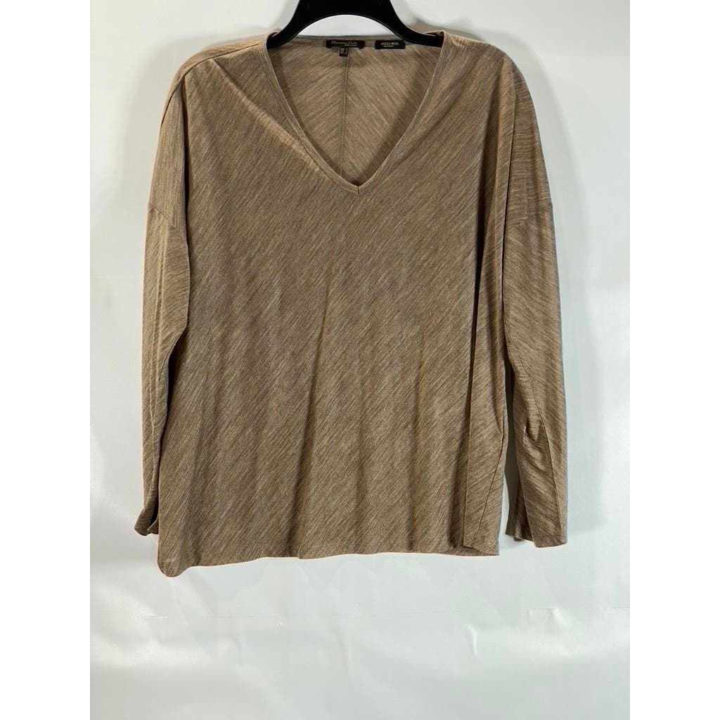 MASSIMO DUTTI Women's Tan V-Neck Long Sleeve Top SZ S