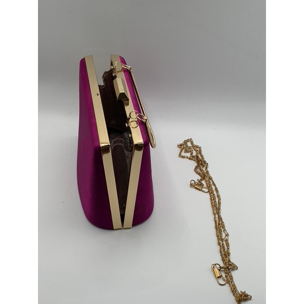 UNBRANDED Women's Purple Satin Boxy Snap Button Removable Strap Clutch Bag