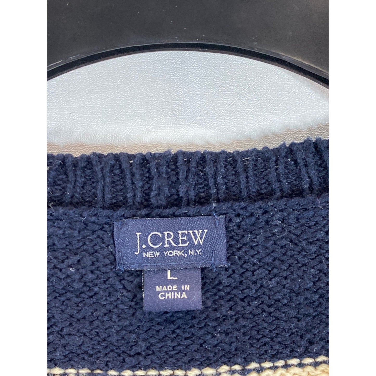 J. CREW Men's Navy/Cream Striped Crewneck Knit Pullover Sweater SZ L