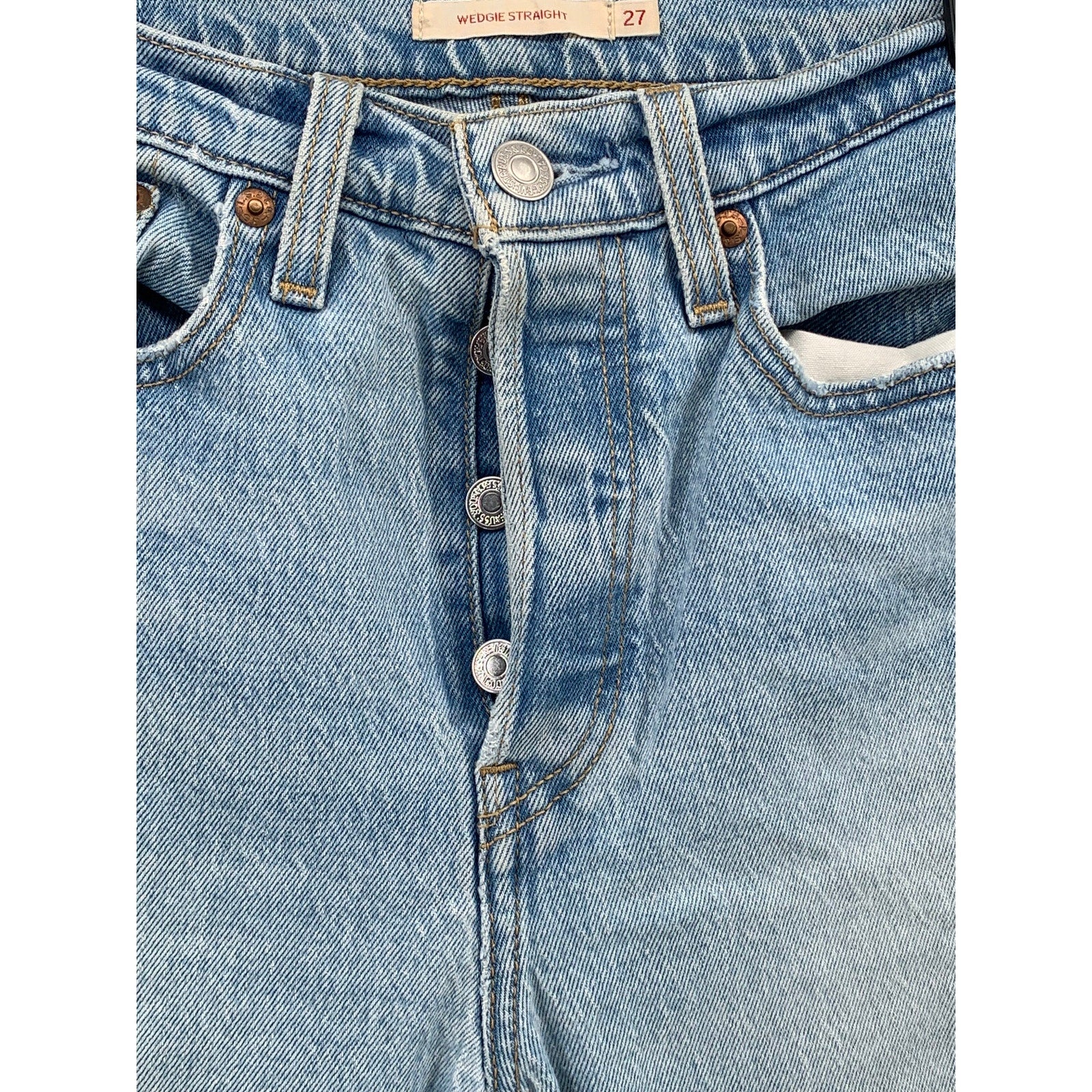 LEVI'S Women's Light Wash Denim Distressed Wedgie Straight Ankle Jeans SZ 27