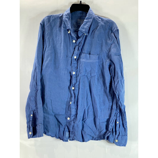 ABEERCROMBIE & FITCH Men's Blue Linen Regular-Fit Button-Up Shirt SZ M