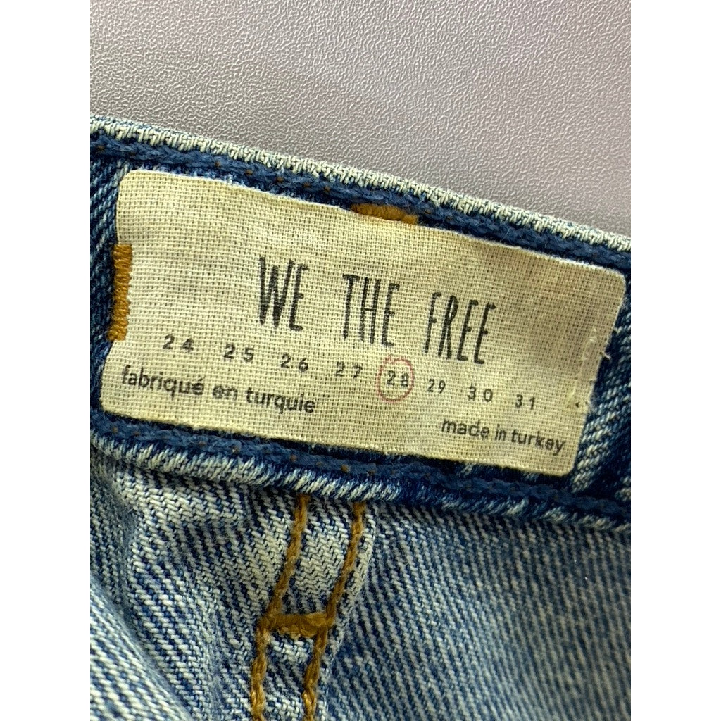 WE THE FREE Women's Blue Denim Distressed Raw-Hem Button-Fly Mini Skirt SZ 28
