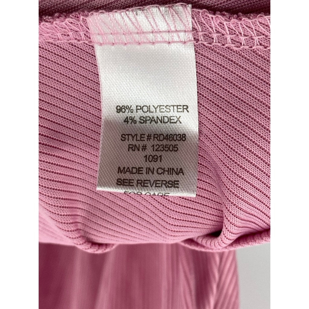 HEART & HIPS Women's Pink Ribbed V-Neck Collared Sleeveless Mini Dress SZ L