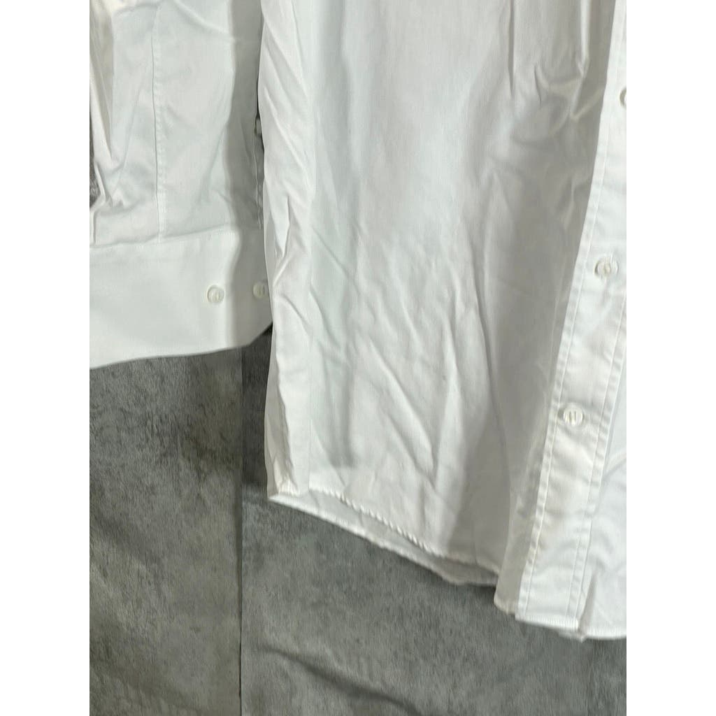 INDICHINO Men's White Solid Button-Up Long Sleeve Dress Shirt L