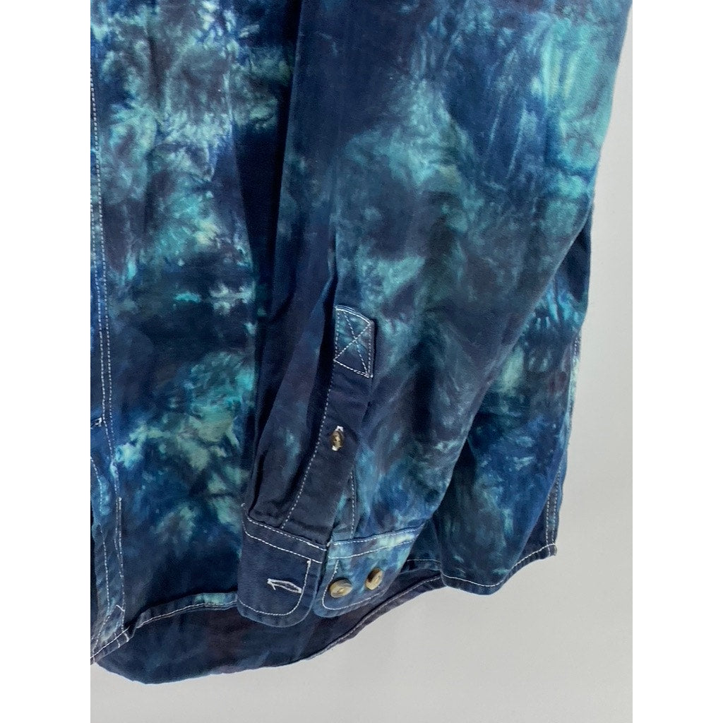 ULTRA CLUB Men's Blue Tie-Dye Regular-Fit Button-Up Long Sleeve Shirt SZ XL
