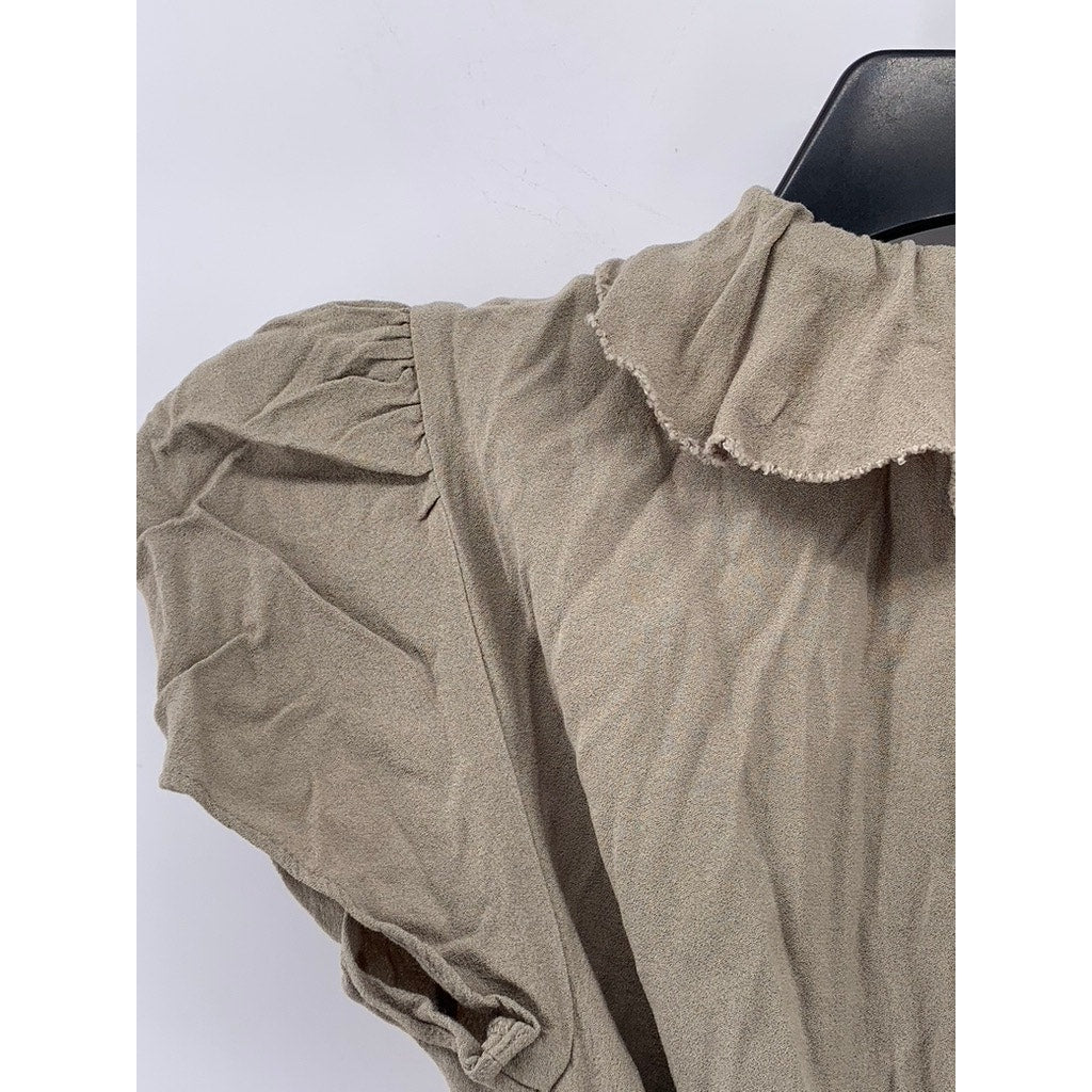 SUNDAY BEST Women's Light Brown Wrap Short Sleeve Ruffle Dress SZ 2XS