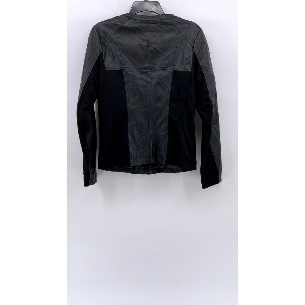 WS2 COLLECTION Women's Black Faux-Leather Zip-Up Long Sleeve Jacket SZ M