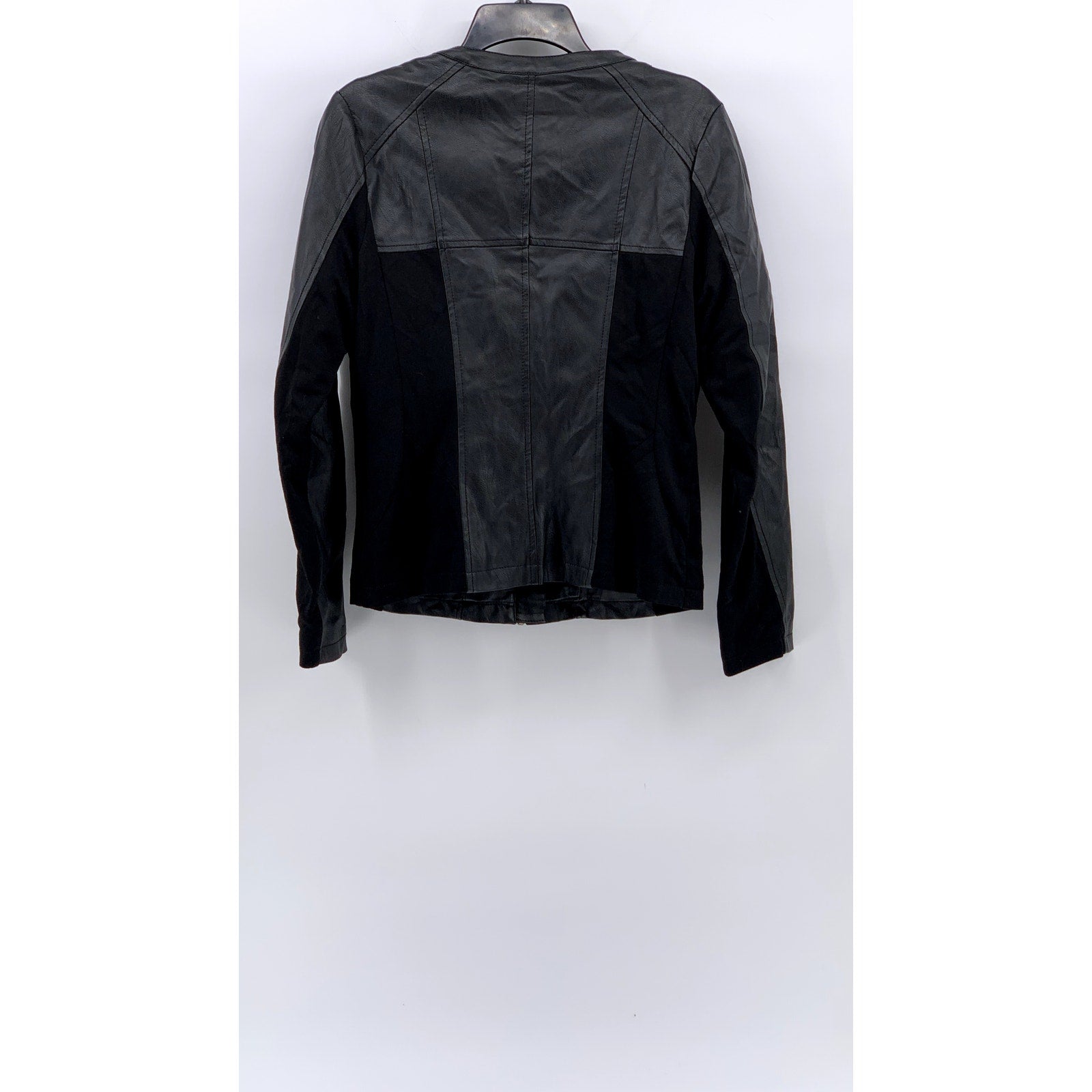 WS2 COLLECTION Women's Black Faux-Leather Zip-Up Long Sleeve Jacket SZ M