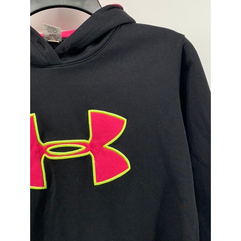 UNDER ARMOUR Women's Black-Pink Embroidered Logo Hoodie SZ S
